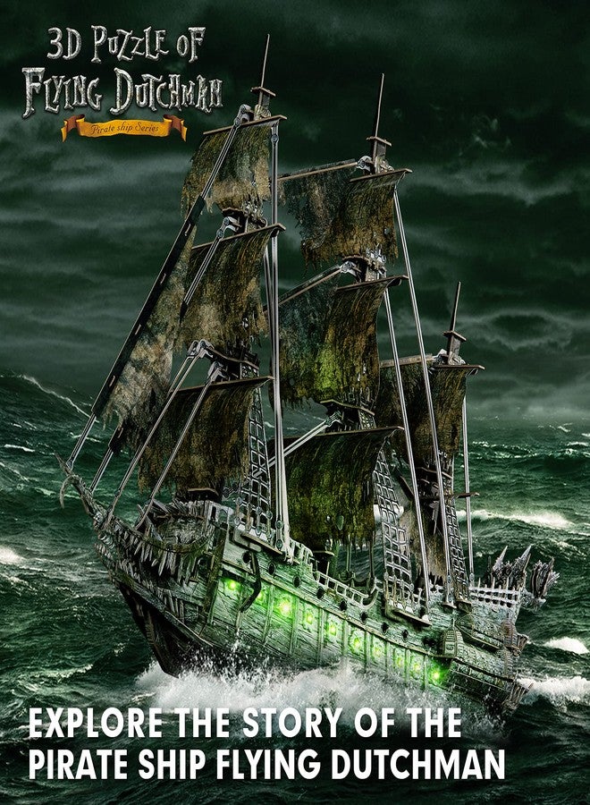 CubicFun 3D Puzzles for Adults Green LED Flying Dutchman, 360 Pieces Pirate Ship Arts & Crafts for Adults Gifts for Men Women Model Kit, Lighting Ghost Ship Valentines Day Gifts for Him - Image 2